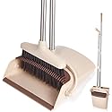 XXFLOWER Broom and Dustpan Set with Long Handle, Light Weight Stainless Steel Poles Stand Upright Dustpans with Broom Combo for Home Kitchen Office