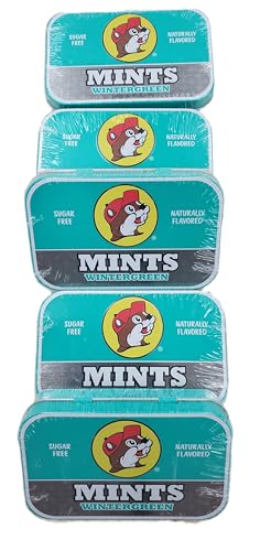 Buc-ee's 2025 Gluten Free & Sugar Free Mints - 50 mints Tin Can, Pack of 5 Non-GMO - Vegan - Soy Free - Natural Flavor (Wintergreen)