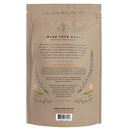 Harney & Sons Golden Milk Powder| Wellness Blend with Turmeric, Ginger, Coconut & Spices, 10 Oz Bag
