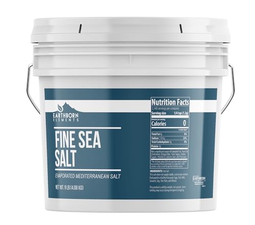 Earthborn Elements Fine Sea Salt, 1 Gallon Bucket, Sourced from Spain, Pure Ground, Baking & Cooking