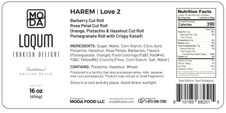 Harem Love Series Mixed Turkish Delight - 16 pcs, 16 oz (454g) Gourmet Turkish Delights Candy Assortment (Lokum) - Pistachio, Fruit & Double Layer