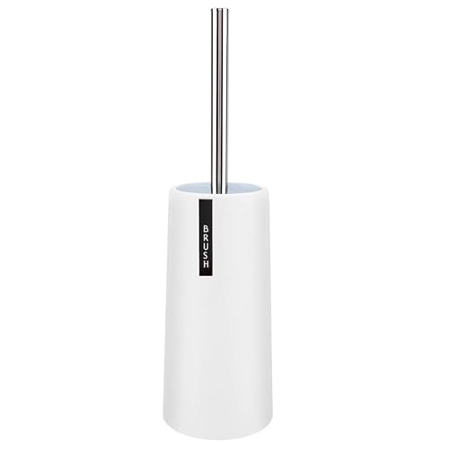 Freestanding Toilet Brush and Holder Set, Long Stainless Steel Handle Toilet Bowl Scrubber for Deep Cleaning Bathroom, Space Saving White ABS Plastic