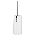 Freestanding Toilet Brush and Holder Set, Long Stainless Steel Handle Toilet Bowl Scrubber for Deep Cleaning Bathroom, Space Saving White ABS Plastic