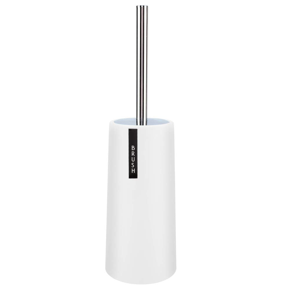 Freestanding Toilet Brush and Holder Set, Long Stainless Steel Handle Toilet Bowl Scrubber for Deep Cleaning Bathroom, Space Saving White ABS Plastic