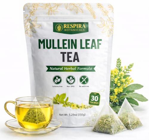 Respira Botanicals - Mullein Leaf Tea Bags for Lungs Cleanse and Respiratory Support, Plastic-Free, Plant-Based Tea Bags, Caffeine-Free, No Additives