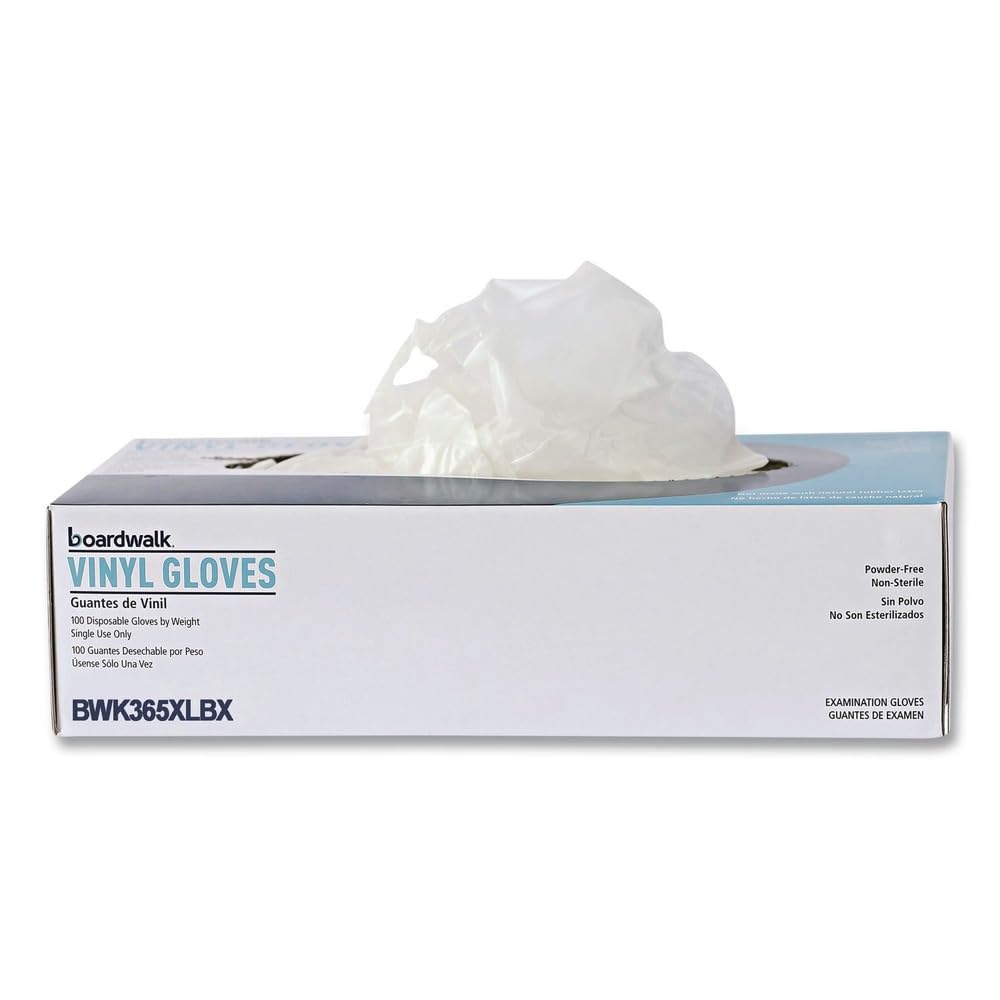 Boardwalk BWK365XLBX General Purpose Latex-Free Vinyl Gloves - Extra Large, Clear (100-Piece/Box)