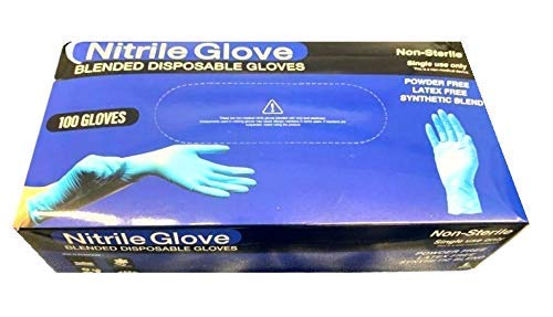 100 Disposible Blended Nitrile Gloves Powder/Latex Free Synthetic Blend Light Blue Large