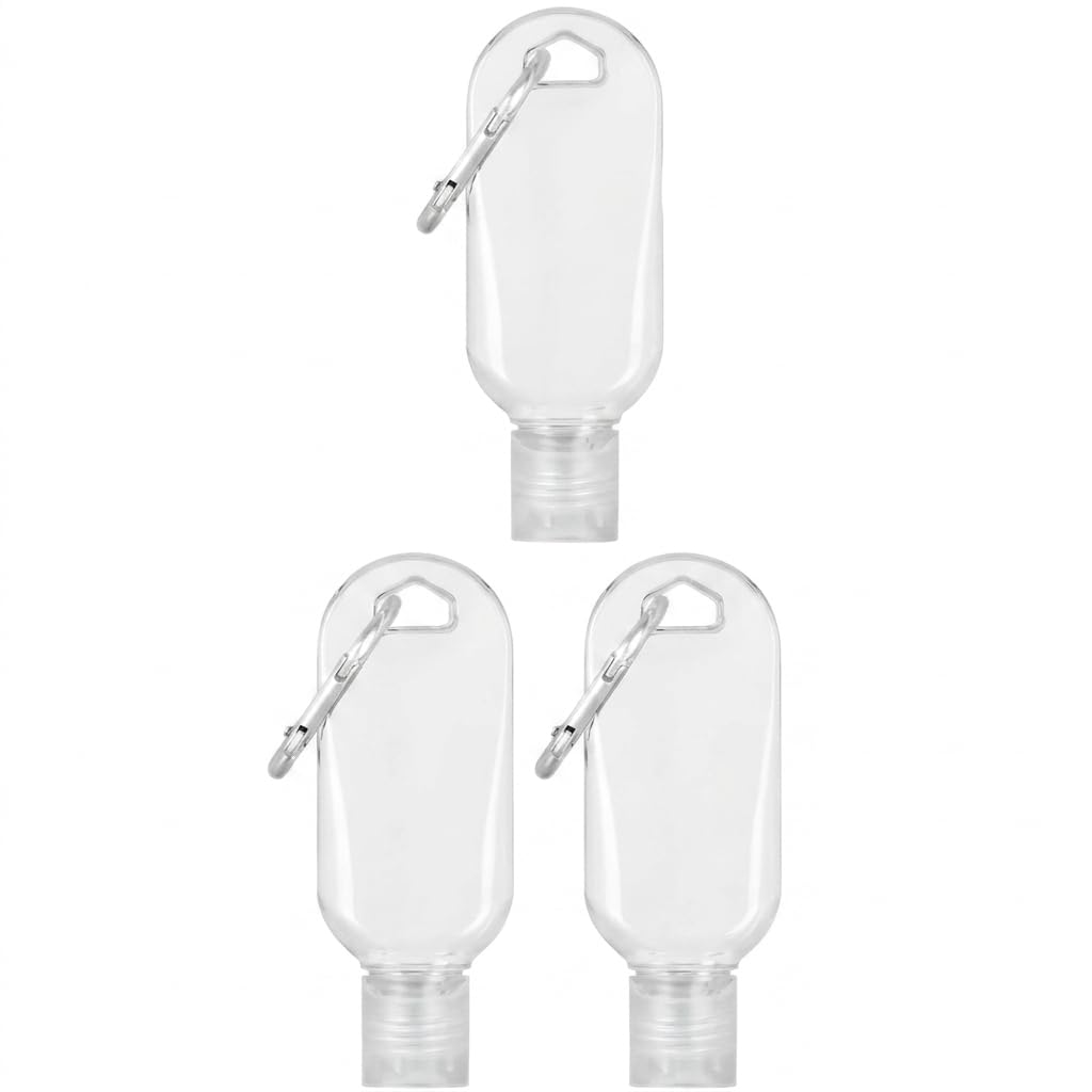 3Pcs Transparent Portable Mini Ketchup Containers - Refillable Travel Size Hot Sauce Keychain, 2oz/50ml Bottles