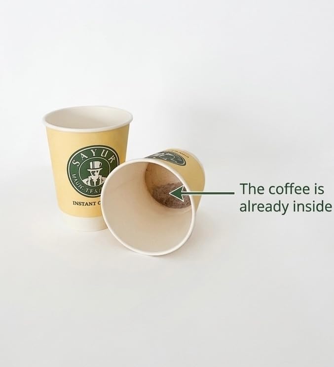 SAYUR Instant Coffee in a Cup, Medium Roast, Caffeinated, 12 oz, Pack of 12, Hot, Ready to Use for office