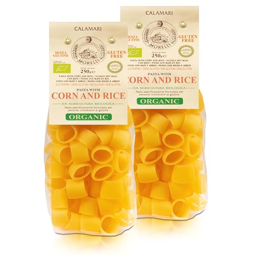 Morelli Mezzi Paccheri Organic Pasta - Italian, Gourmet, Large Circle Gluten-Free Pasta from Italy Made from Corn & Rice, for Stuffing - 8.8 oz (Pack