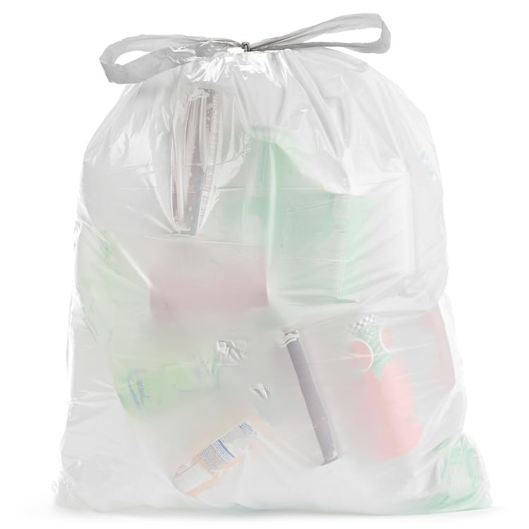Commander 13 Gallon 0.9 MIL Lemon Tall Kitchen White Drawstring Trash Bags - 24" x 27" - Pack of 48 - for Home, Kitchen, & Office