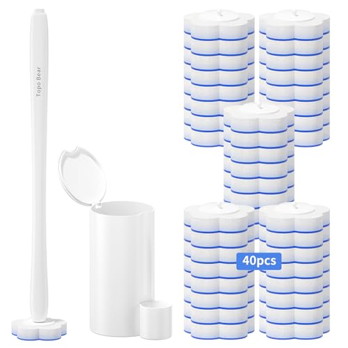 Topo Bear Disposable Toilet Bowl Brush with 40 Toilet Wand Refills, Toilet Bowl Cleaner Wands, Toilet Cleaning System Starter Kit