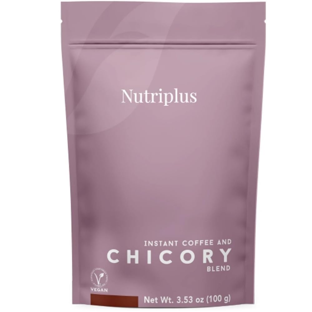 FARMASi Nutriplus Instant Coffee and Chicory Blend, Medium Roast Low Caffeine Coffee Alternative, Vegan Soluble Beverage with Chicory Root, 3.53 oz