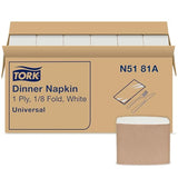 Tork White Dinner Napkin, 1/8 Fold 1-ply, 17" x 14.9", 12 x 250 napkins, N5181A, White