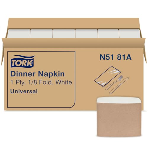 Tork White Dinner Napkin, 1/8 Fold 1-ply, 17" x 14.9", 12 x 250 napkins, N5181A, White