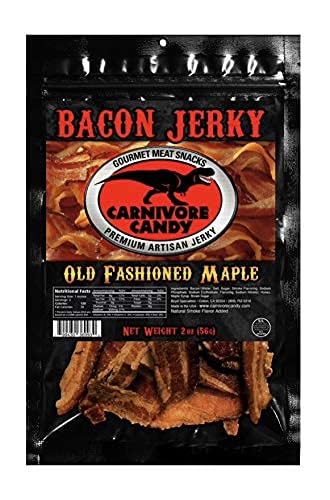 Carnivore Candy Old Fashioned Maple Bacon Bacon Jerky - Jurassic Jerky with Amazing Taste, high protein content, no preservatives, MSG-free, low