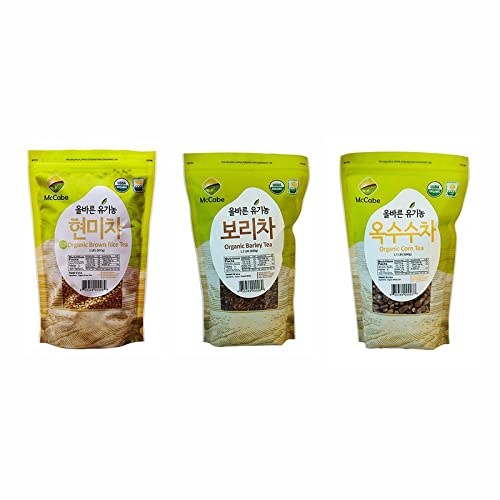 McCabe Organic Roasted Grain Tea Bundle - Brown Rice, Corn, and Barley Tea | USDA and CCOF Certified | Non-GMO | 2lb Brown Rice Tea, 1.5lb Corn Tea