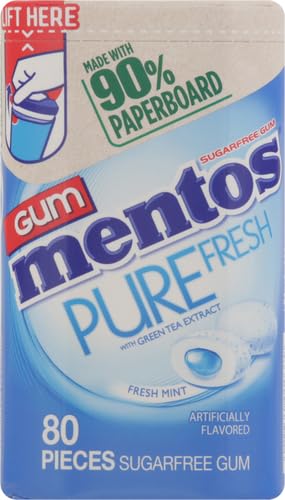 Mentos Pure Fresh Sugar-Free Chewing Gum with Xylitol, Fresh Mint Flavor, Easter Basket Essentials Stuffers for Kids and Adults, 90% Recyclable