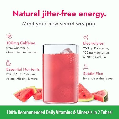 Zipfizz Daily Energy Drink Powder, Watermelon, 20 Pack | 3-in-1 Sustained Energy, Rapid Hydration, and Essential Vitamins | Sugar-Free | Electrolyte