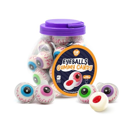 Eyeballs Gummy Candy - 19 Ounce Jar (30 Count) - Strawberry Jam Filled Center - Individually Wrapped Candy - Fun Party Favors - Spooky Gummies by