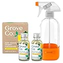 Grove Co. Daily Shower Cleaner, Refill Concentrate (2 x 1 Fl Oz) + 1 x Reusable Glass Spray Bottle (16 Oz), Plant-Based Cleaning Supplies, Reduced
