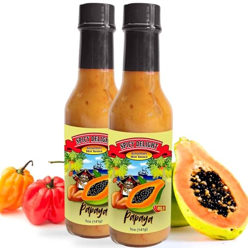Spicy Delight Papaya Habanero Hot Sauce - Aruba Hot Sauce Made With Habanero Pepper, Papaya, and Spices, Caribbean Inspired Sweet Spicy Sauce, Gluten