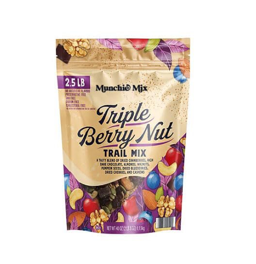 MUNCHIE MIX Triple Berry Nut Trail Mix (40 oz.) Family-size resealable bag, 2.50 Pound (Pack of 1)