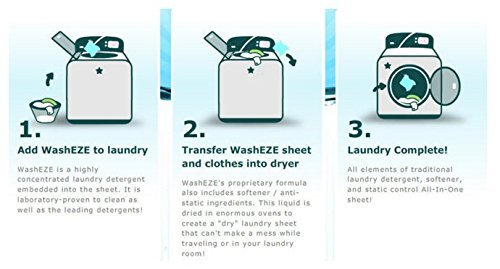 WashEZE Travel Size 3 in 1 Laundry Detergent Sheets Lightly Scented 24-2 packs Travel Friendly