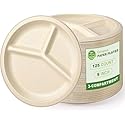 Extrapins 125 Pack 3 Compartment Paper Plates,Compostable Plates,Disposable Paper Plate,9 Inch Heavy Duty Biodegradable Plate for Daily Meals,Food