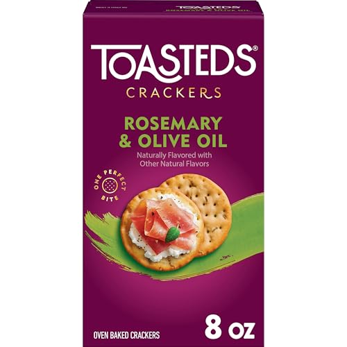 Toasteds Crackers, Lunch Snacks, Party Snacks, Rosemary And Olive Oil, 8oz Box (1 Box)