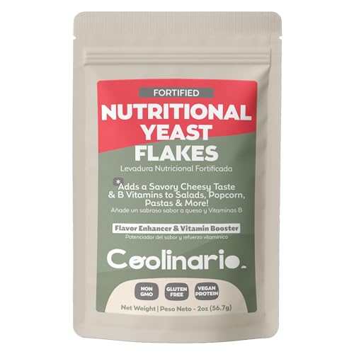 Coolinario Fortified Nutritional Yeast Flakes (2 Oz) Savory Cheese-Like Flavor for Vegan Cooking | Rich in B-Vitamins, Protein & Fiber | Ideal