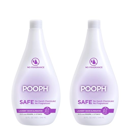 POOPH Laundry Odor Eliminator 2-Pack (2 x 32 oz, 32 Loads Total) - Pet Urine & Stink Remover for Clothes, Activewear, Towels & Bedding - Unscented