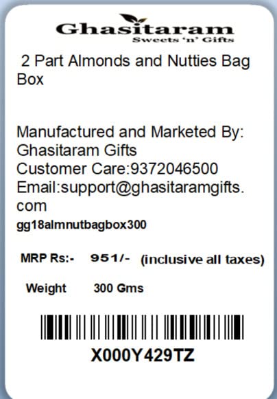 Ghasitaram Gifts Dry Fruit - 2 Part Almonds and Nutties Bag Box