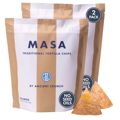 MASA Chips Churro Flavored Corn Tortilla Chips Cooked in Beef Tallow - Seed Oil Free Snack, 2pk×5 oz each- Handmade with Only Naturally Grown Corn