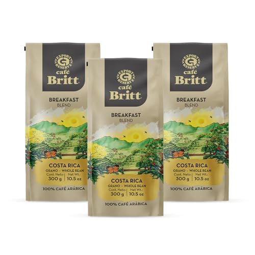 Café Britt® - Costa Rican Breakfast Blend Coffee (10.5 oz.) (3-Pack) - Whole Bean, Arabica Coffee, Kosher, Gluten Free, 100% Gourmet & Medium Dark