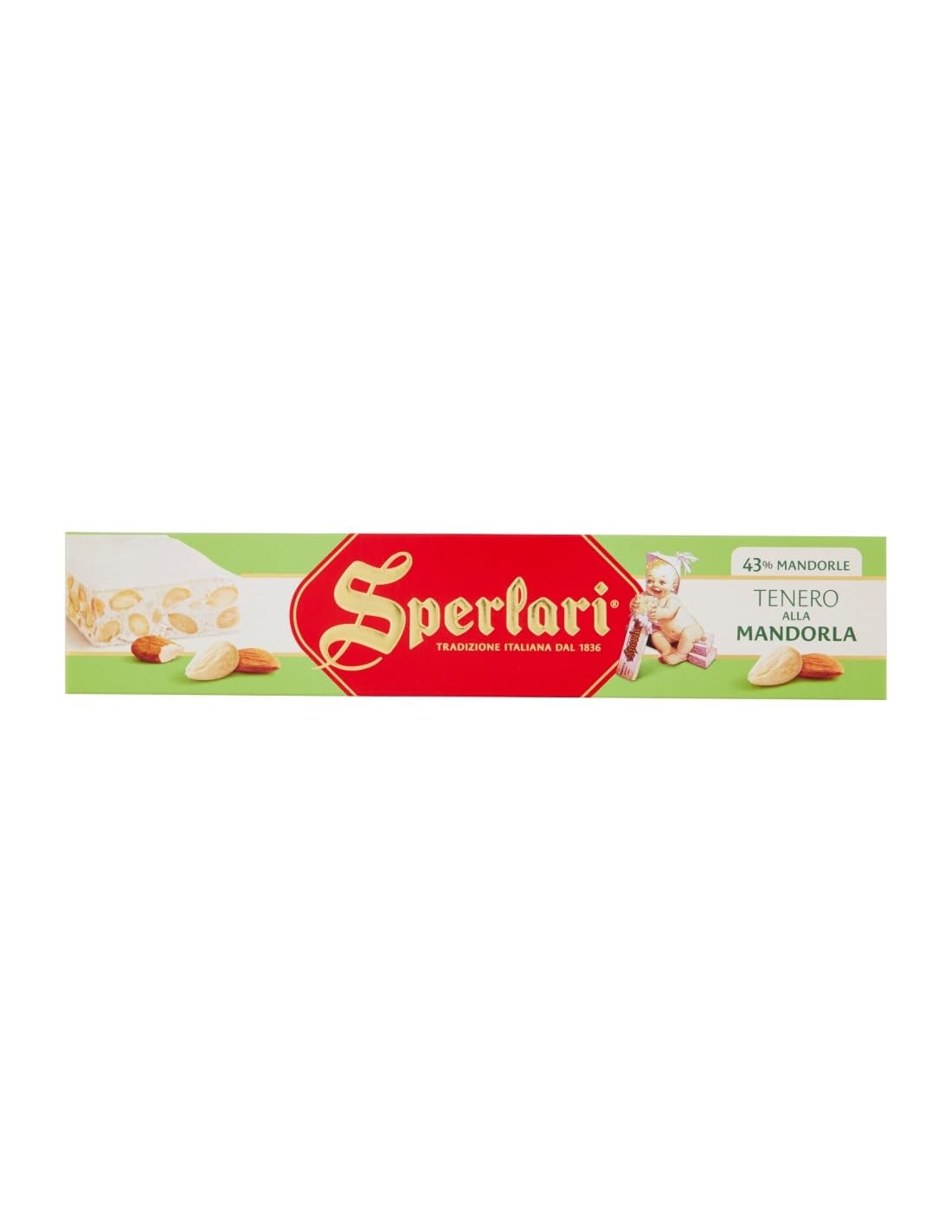 Sperlari Torrone Traditional Italian Candy - Gourmet Soft Nougat With Honey, Vanilla & Crunchy Sliced Almonds - Holiday Italian Nougat Sweet Treat