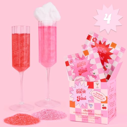 xo, Fetti x Art of Sucre Cotton Candy Glitter Drink Bombs - 4 pc Cherry Flavor, Red + Pink Edible Glitter | Bachelorette Decorations, Birthday Party