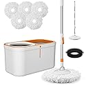 Spin Mop Bucket with Wringer System Extended Mop Handle 61?Mop and Bucket for Floors Cleaning with 5 Replacement Head Refill 1 Cleaning Brush Head