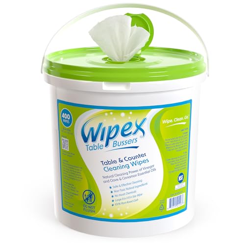 Wipex Table Bussers - Natural Cleaning Wipes | Table Cleaning Quick Cleaner & Counter Wipes | Made with Vinegar, Propolis, Clove and Cinnamon Oil, 400