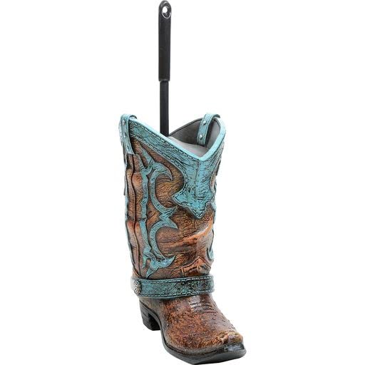 BLACK FOREST DECOR Turquoise Boot Toilet Brush Holder, Polyresin, Includes Plastic Brush, 10 1/2" W x 5 1/4" D x 15 3/4" H