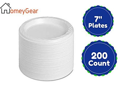 HomeyGear Disposable White 7 Inch Plastic Appetizer Plates For Everyday Use 200 Ct