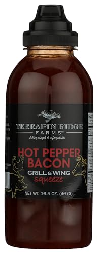 Terrapin Ridge Farms Hot Pepper Bacon Grill and Wing Squeeze Sauce - 16.5 oz Bottle, Perfect for Wings & Grilling
