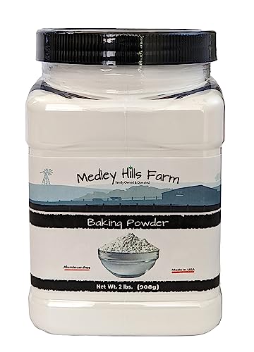 Baking Powder aluminum free by Medley hills farm 2 Lbs. in Reusable Container - Double acting aluminum free baking powder - Kosher - Baking - Made in