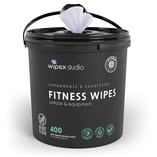 Wipex Yoga Mat Cleaner Wipes, EWG Verified, 400 Ct Plant-Based Lemongrass, Eucalyptus & Vinegar Wipes for Gym & Fitness Equipment & All Purpose Gym