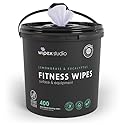 Wipex Yoga Mat Cleaner Wipes, EWG Verified, 400 Ct Plant-Based Lemongrass, Eucalyptus & Vinegar Wipes for Gym & Fitness Equipment & All Purpose Gym
