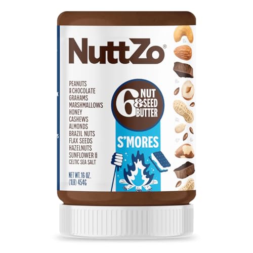 NuttZo S’mores Nut & Seed Butter - 16oz | Creamy Blend with Peanuts, Cashews, Almonds, Graham Crackers, Dark Chocolate & Marshmallows | 5g Sugar, 6g