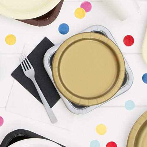 Unique Gold Round Paper Dessert Plates - 7" (8 Ct) - Eco-Friendly & Disposable Tableware - Perfect for Celebrations, Weddings & Gatherings