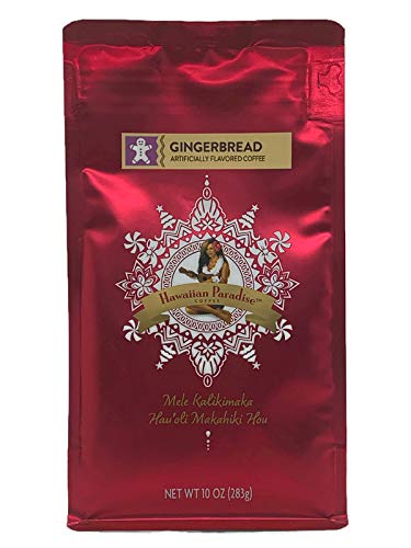 Hawaiian Paradise Coffee Holiday - Christmas Ground Coffee Medium Roast Flavors - 10oz Bag - Arabica Coffee (Gingerbread)