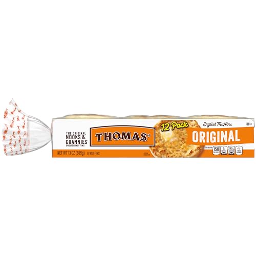 Thomas' Original English Muffins, 12 count, (6 ct each), Plain English Muffins, 26 oz Tray