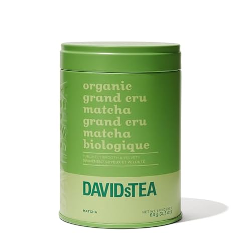DAVIDsTEA Organic Grand Cru Matcha - Organic Matcha Powder - Medium Caffeine - 64g Iconic Tin - Vibrant, Smooth & Balanced Matcha Blend for Whisking